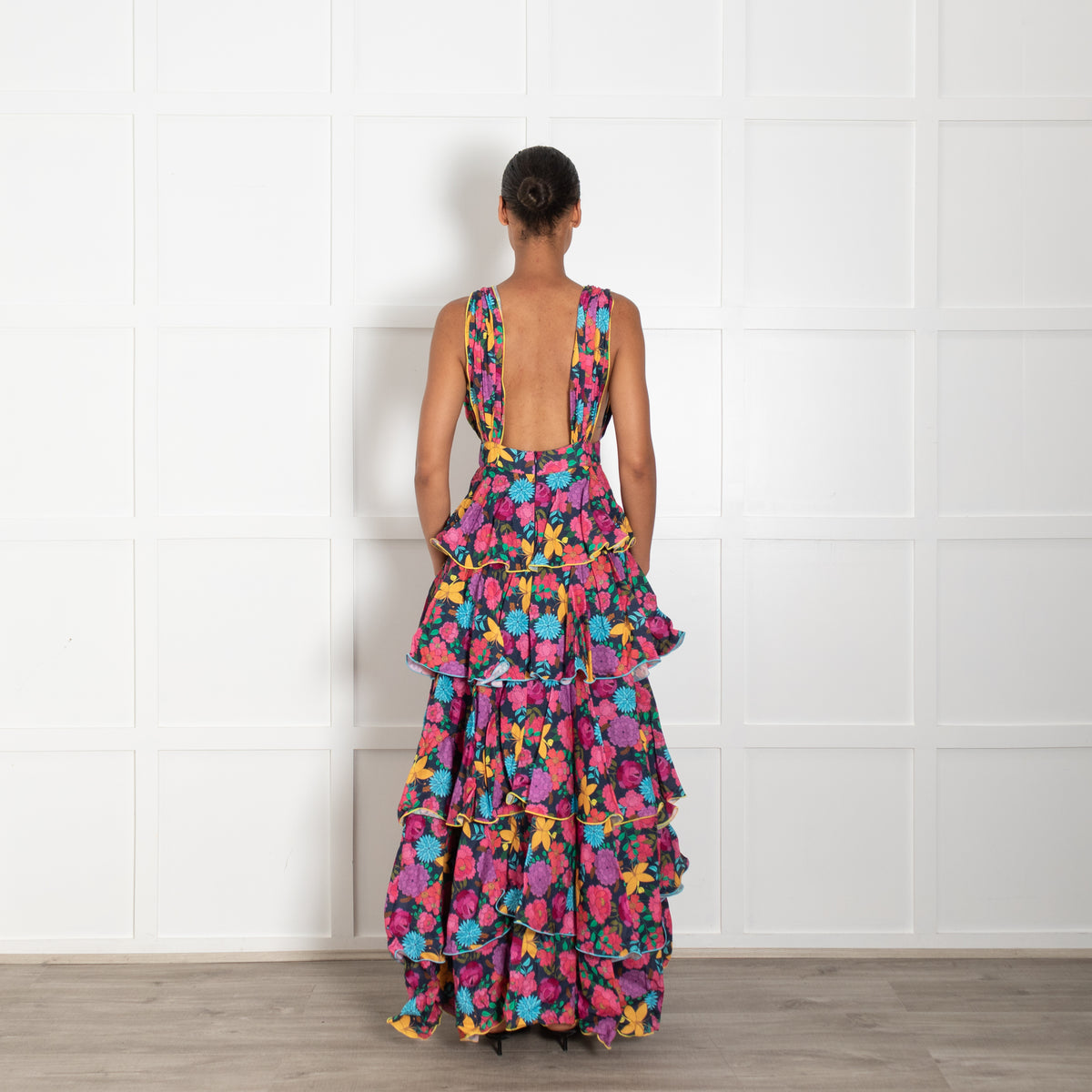 Gul Hurgel Multicolour Floral Tiered Sleeveless Dress