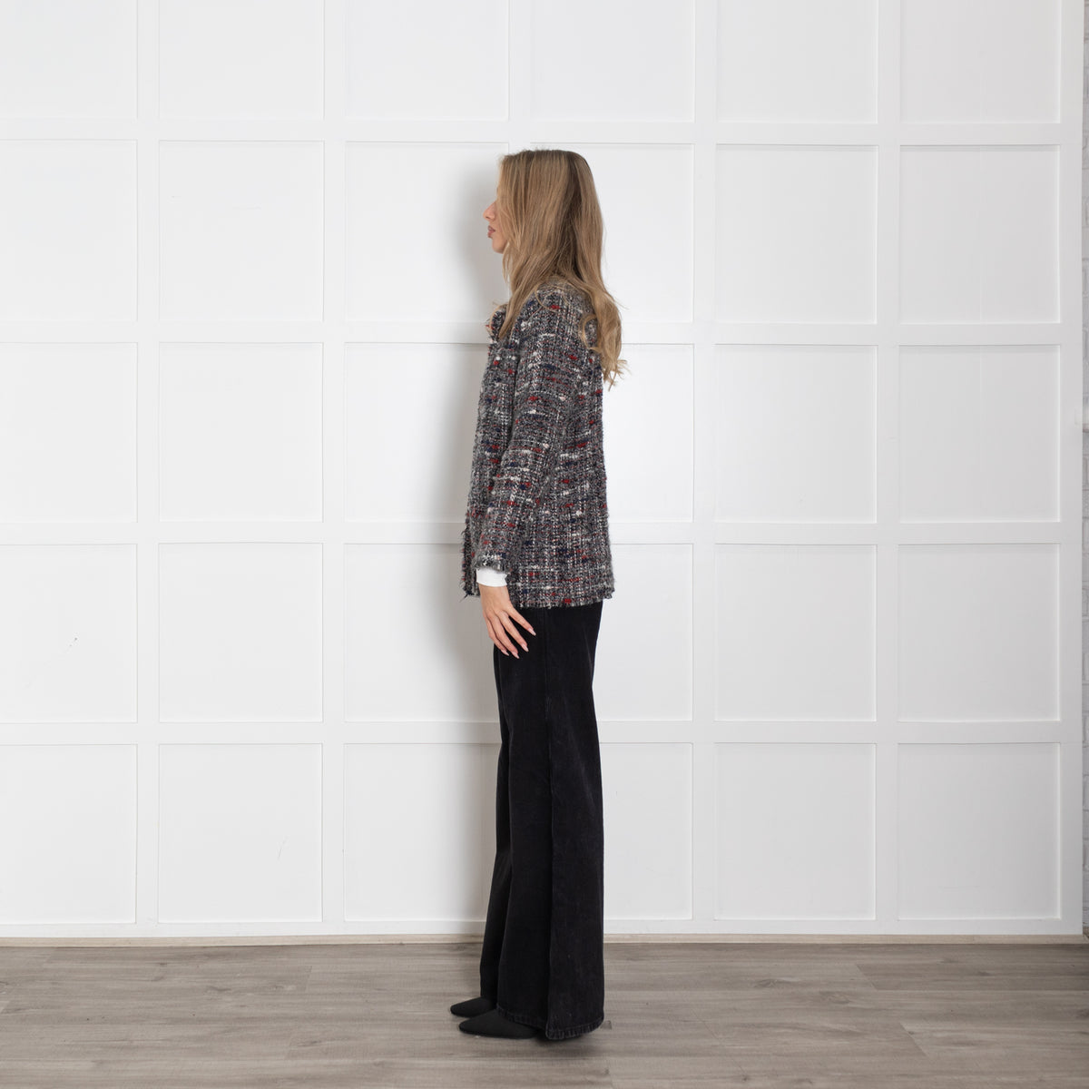 Iro Grey Boucle Jacket With Red And Blue Fleck