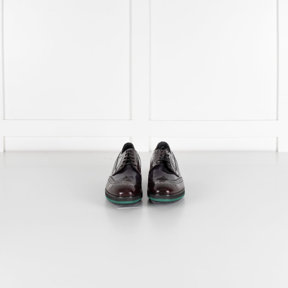 Prada Brown And Navy Brogue With Rubber Wedge