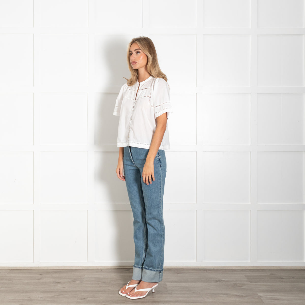 Rails White Short Sleeved Blouse With Lace Insets