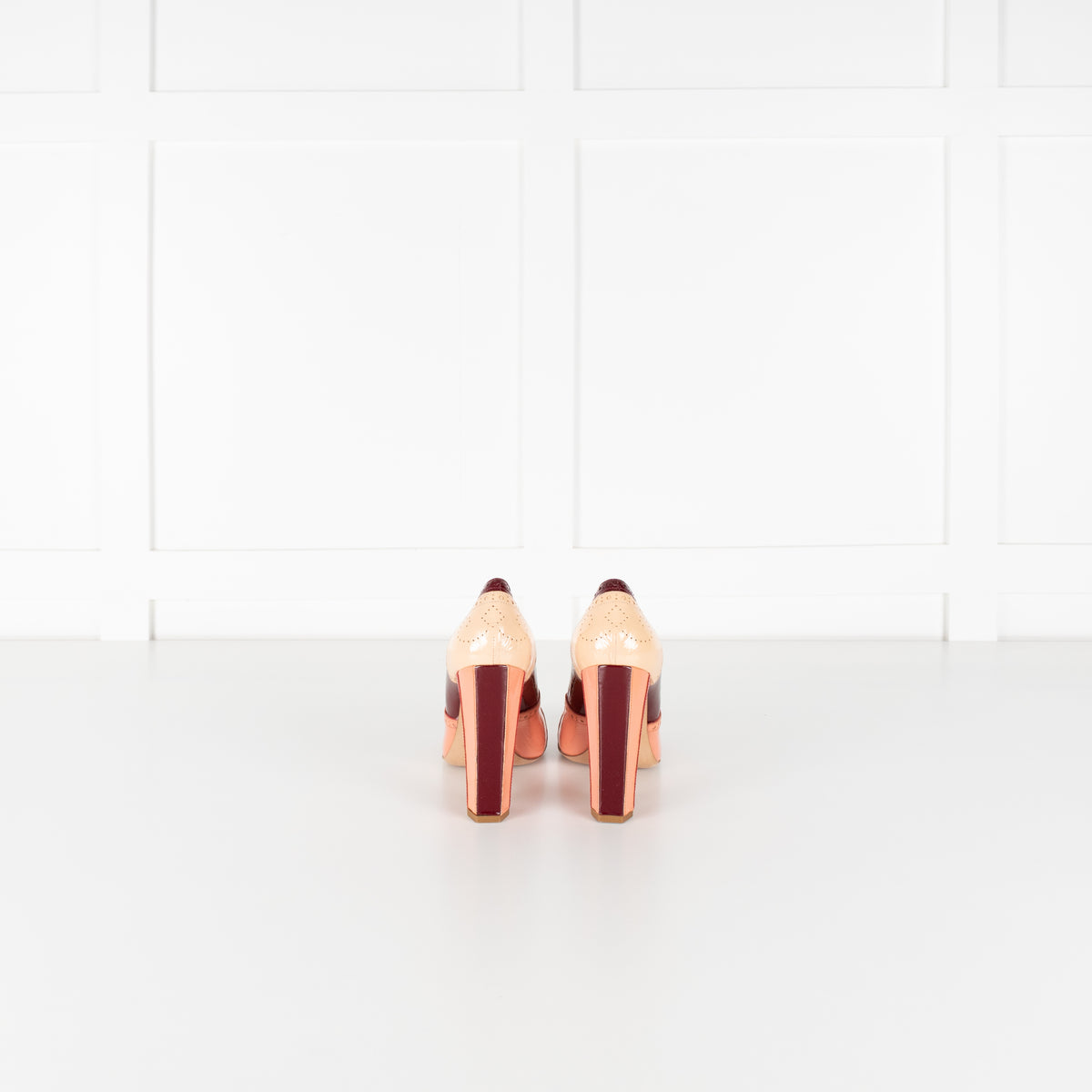 Miu Miu Pink Red Beige Painted Leather Heeled Shoes