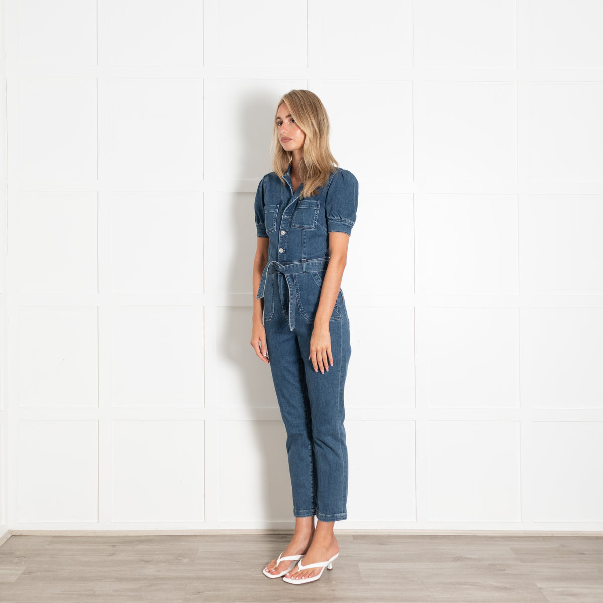 Paige Blue Denim Short Sleeve Jumpsuit