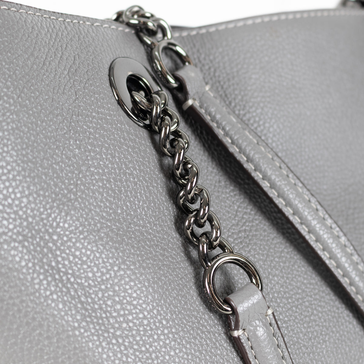Coach Grey Pebbled Leather Turnlock Chain Tote