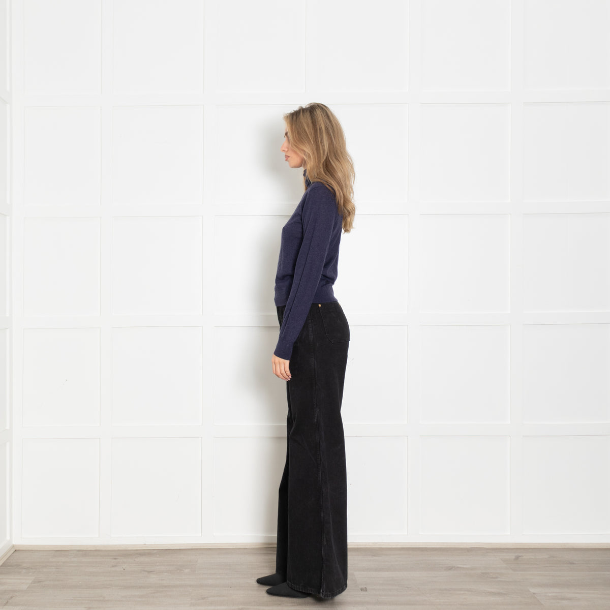 Loro Piano Navy Fine Knit Polo Neck Sweater