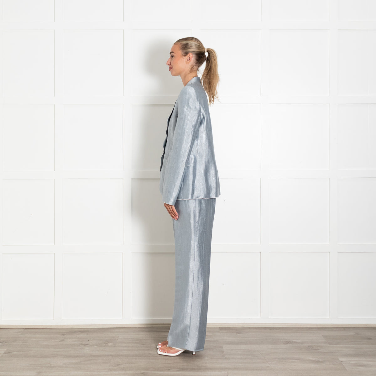 Giorgio Armani Pale Blue Herringbone Trousers Suit