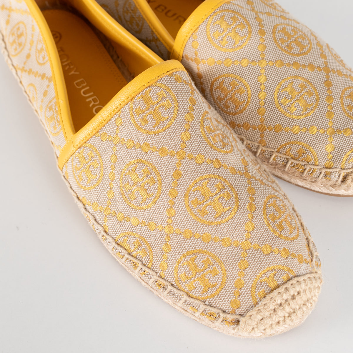 Tory Burch Yellow and Beige Logo Print Jacquard Espadrilles