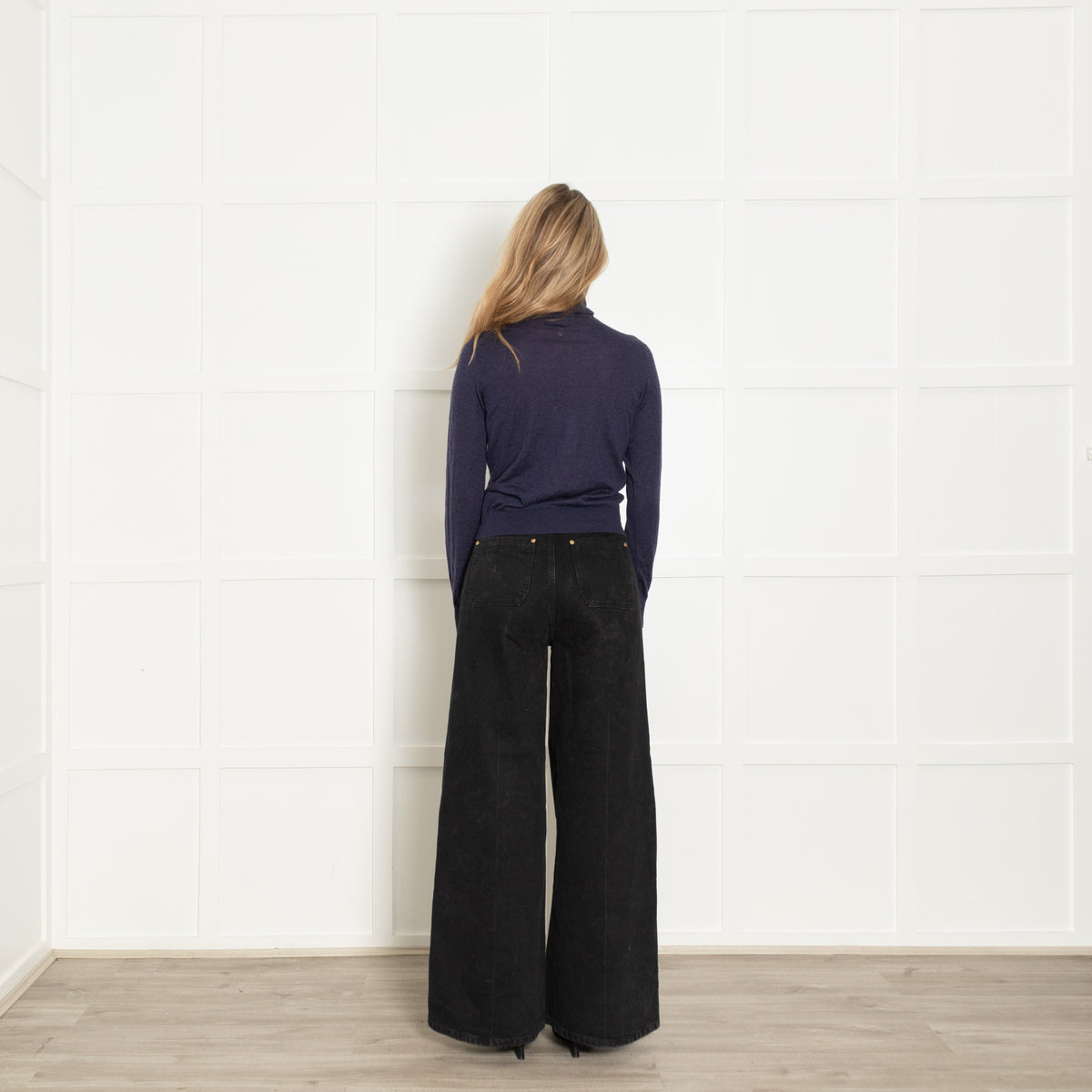 Loro Piano Navy Fine Knit Polo Neck Sweater