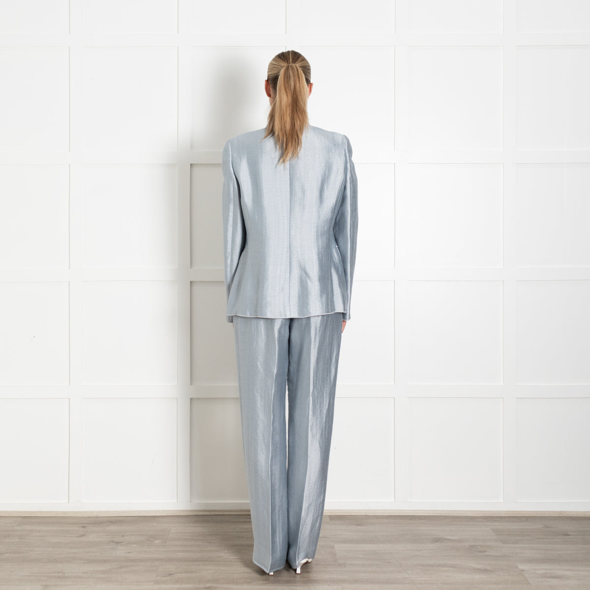 Giorgio Armani Pale Blue Herringbone Trousers Suit
