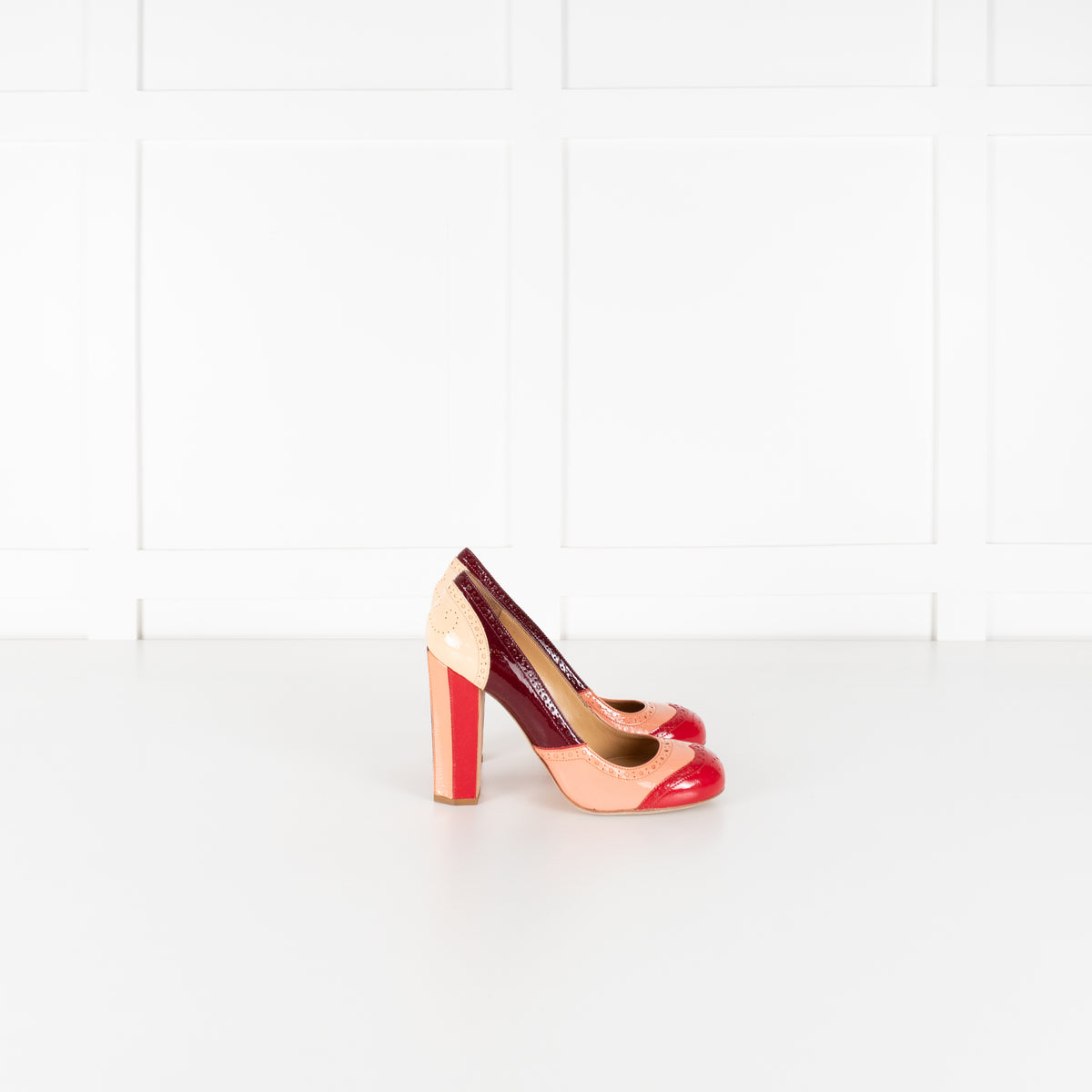 Miu Miu Pink Red Beige Painted Leather Heeled Shoes