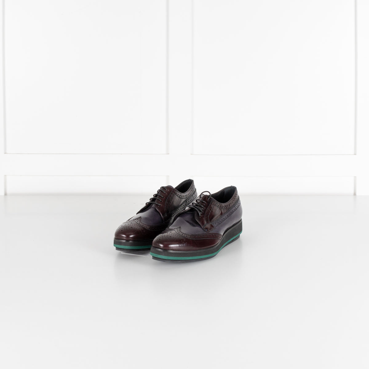 Prada Brown And Navy Brogue With Rubber Wedge
