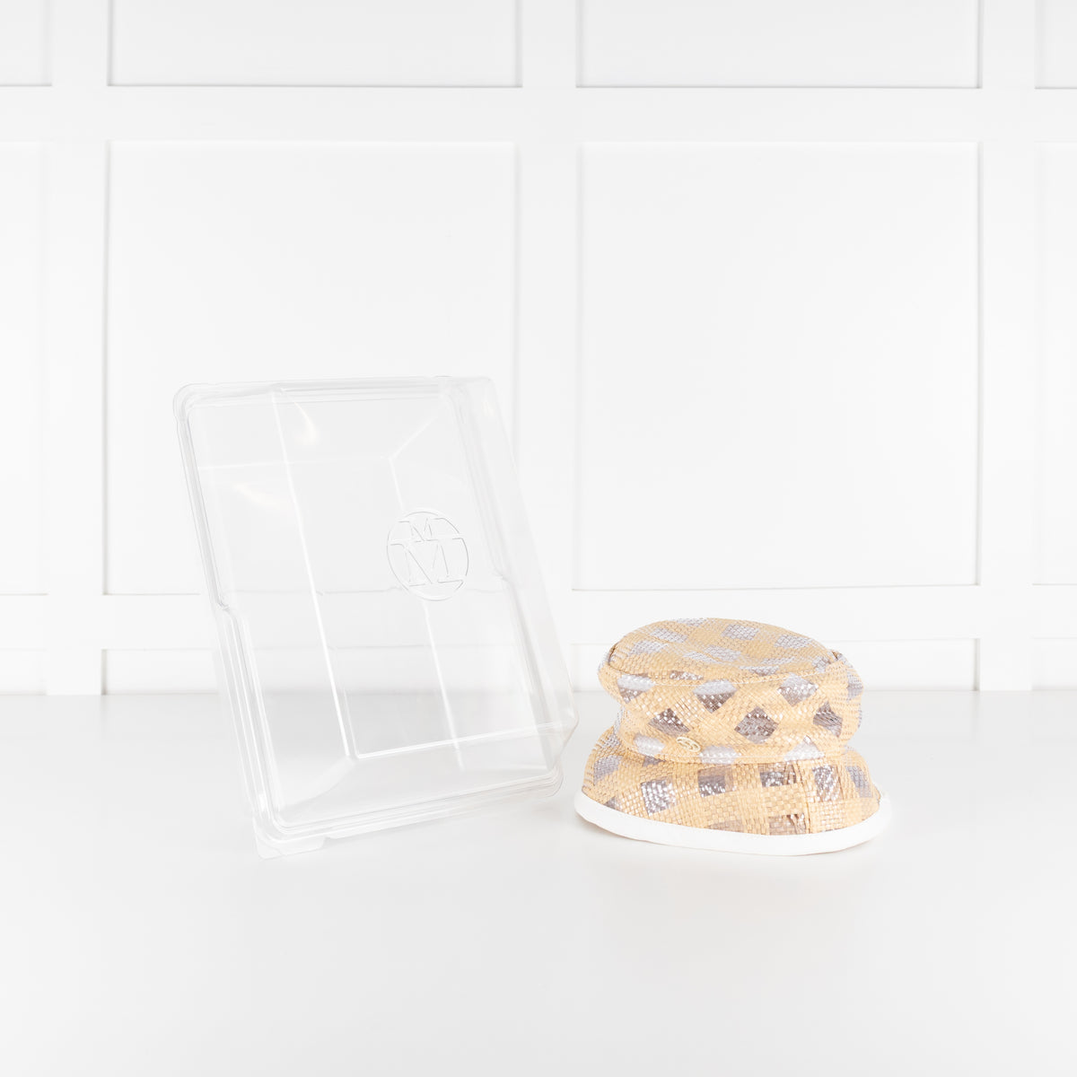 Maison Michel Paris Beige White Semi-Transparent Woven Bucket Hat