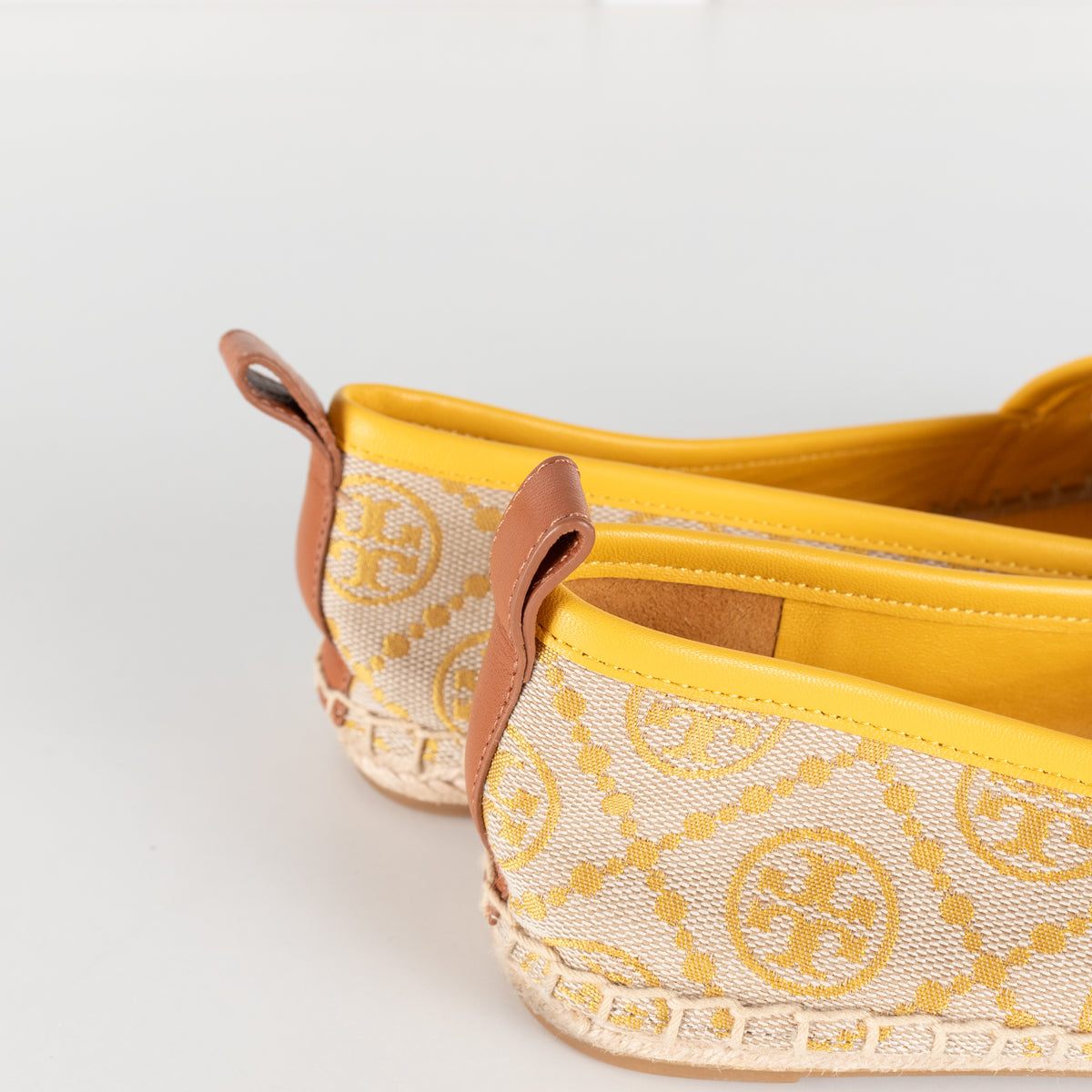 Tory Burch Yellow and Beige Logo Print Jacquard Espadrilles