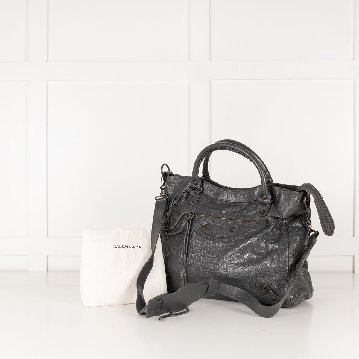 Balenciaga Grey Crushed Leather City Bag