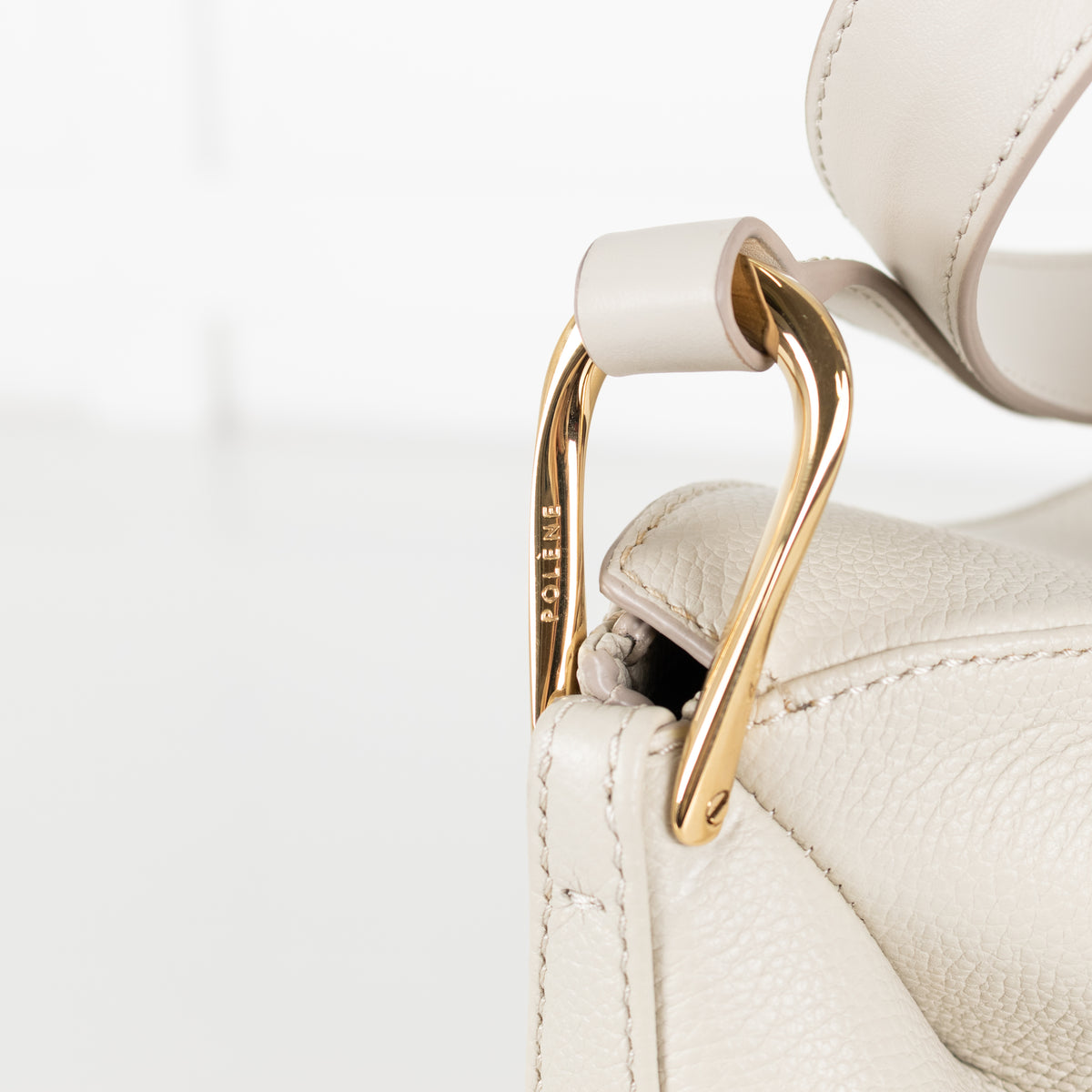 Polene Cream Grainy Leather Tonca Crossbody Bag