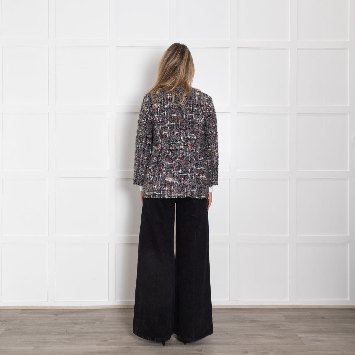 Iro Grey Boucle Jacket With Red And Blue Fleck