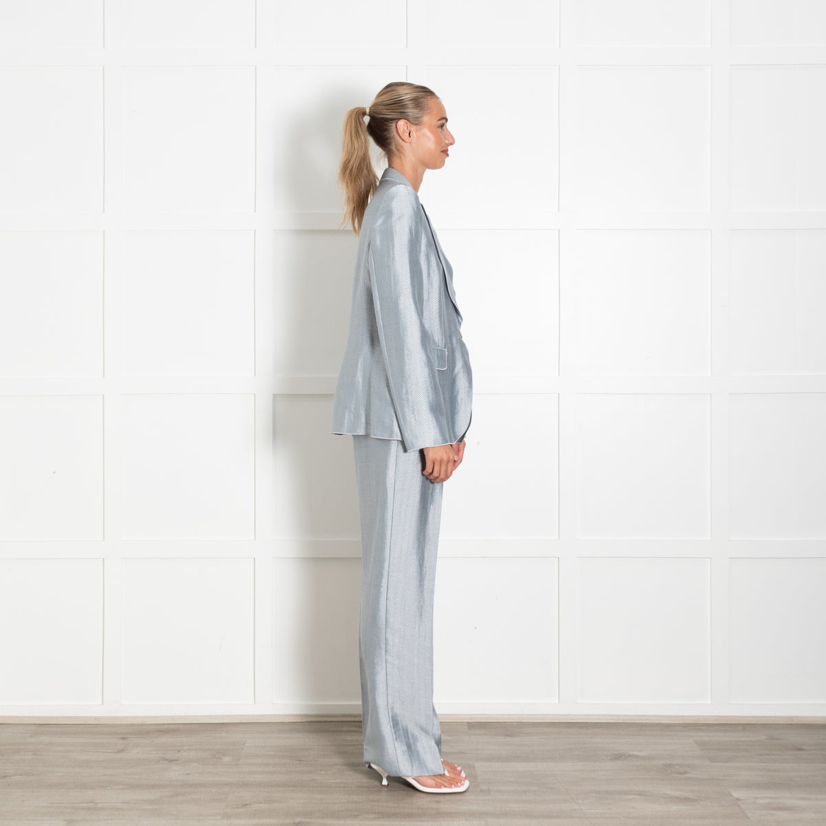 Giorgio Armani Pale Blue Herringbone Trousers Suit