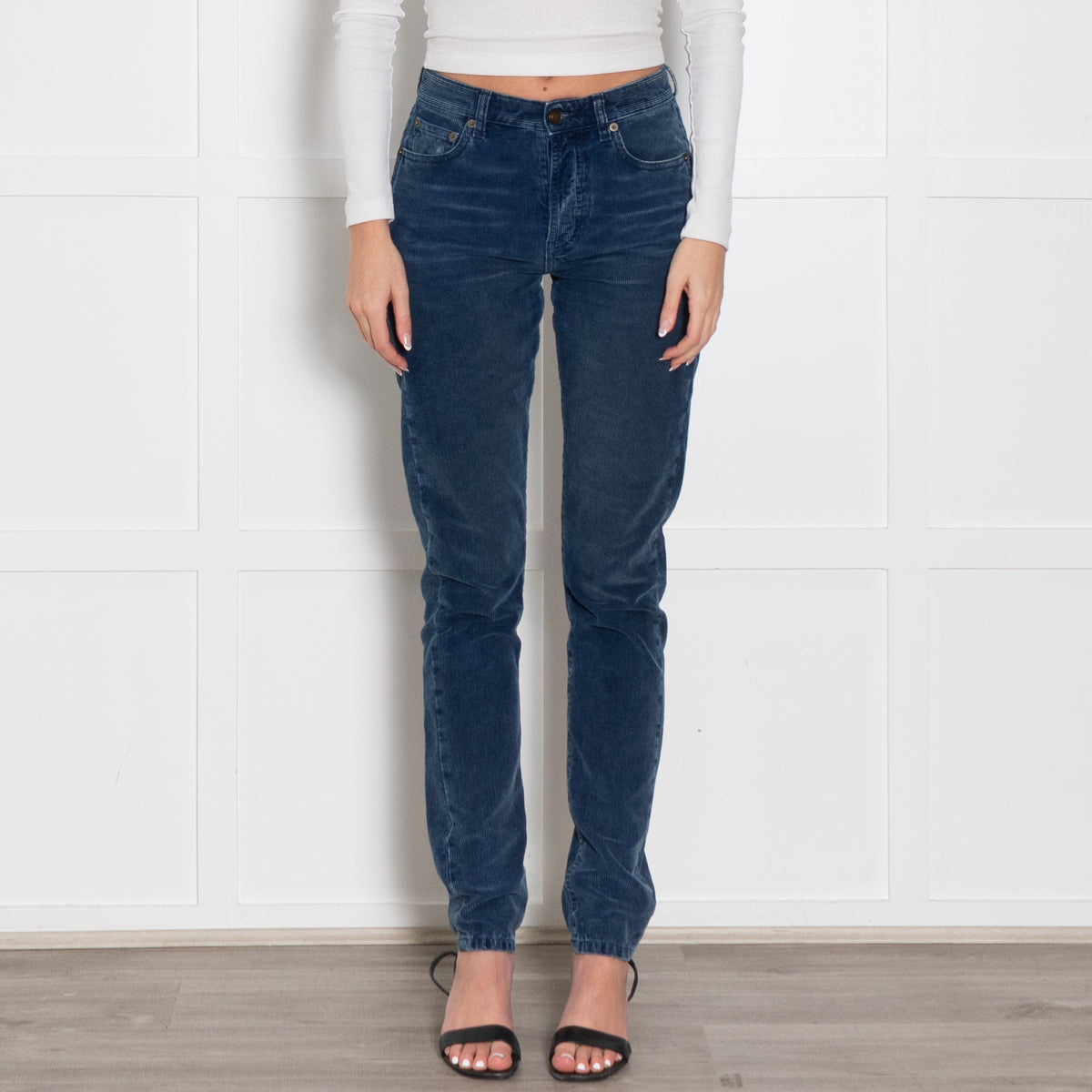 Saint Laurent Blue Corduroy Slim Leg Trousers