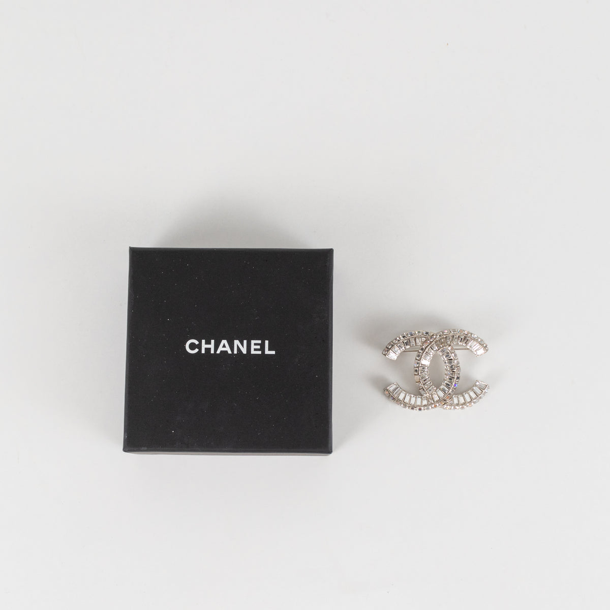 Chanel Silver Crystal CC Brooch