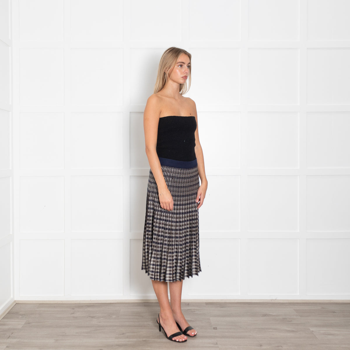 Baum Und Pferdgarten Navy Cream Houndstooth Pleated Skirt
