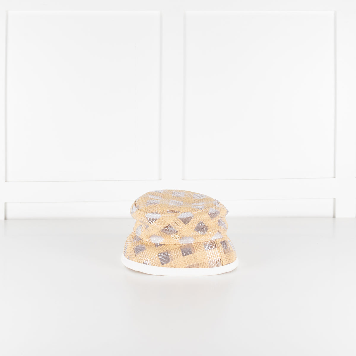 Maison Michel Paris Beige White Semi-Transparent Woven Bucket Hat