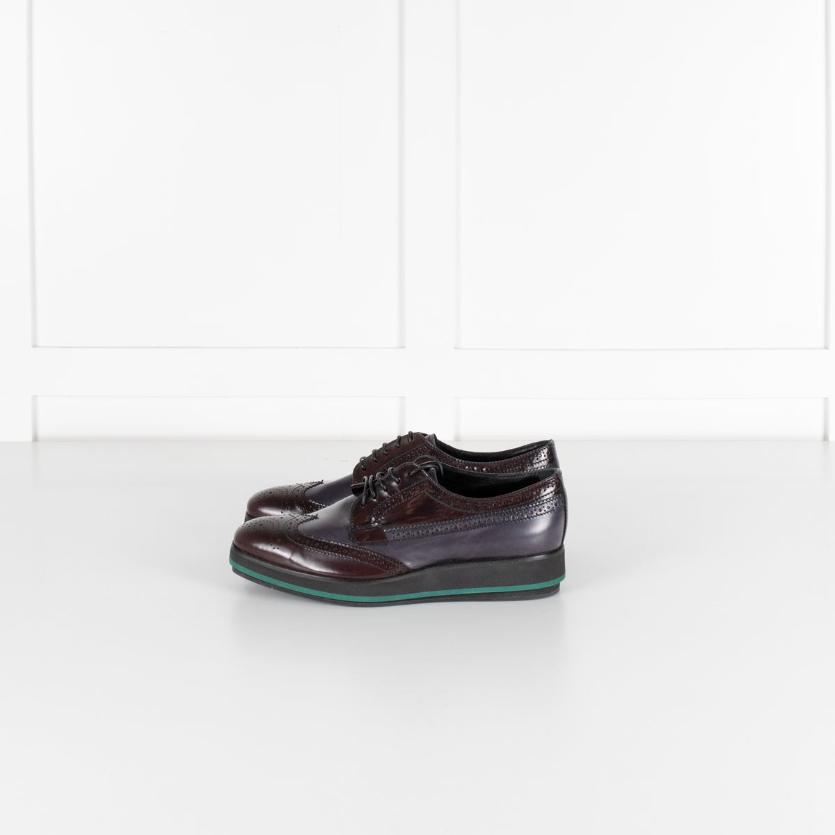 Prada Brown And Navy Brogue With Rubber Wedge
