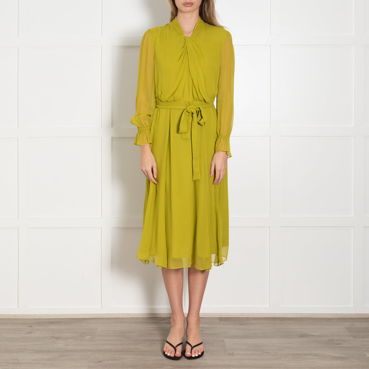 The Fold Carlton Silk Charteuse Dress With Belt