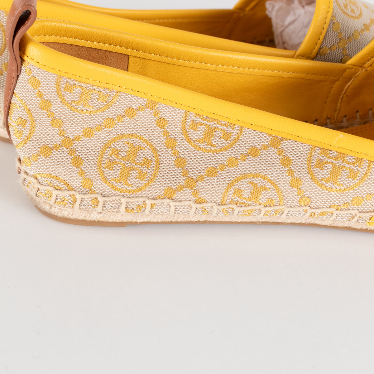 Tory Burch Yellow and Beige Logo Print Jacquard Espadrilles