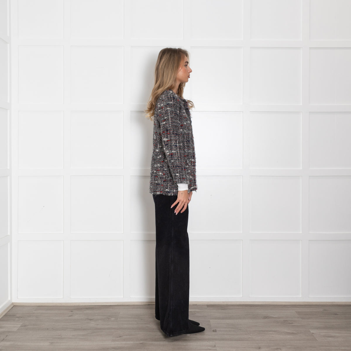 Iro Grey Boucle Jacket With Red And Blue Fleck