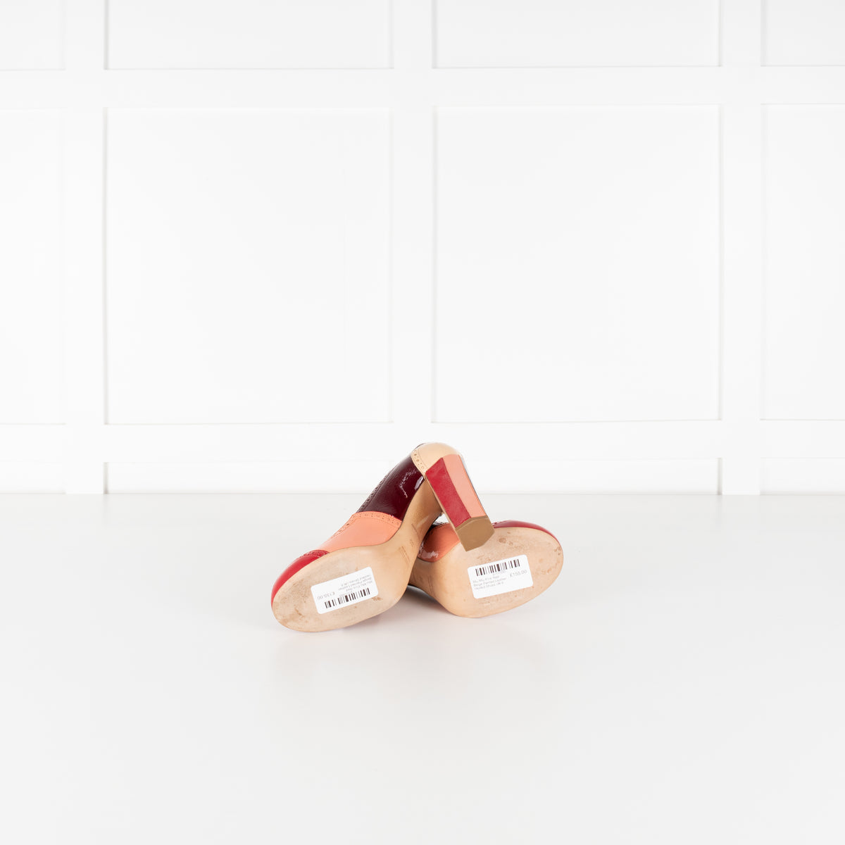 Miu Miu Pink Red Beige Painted Leather Heeled Shoes