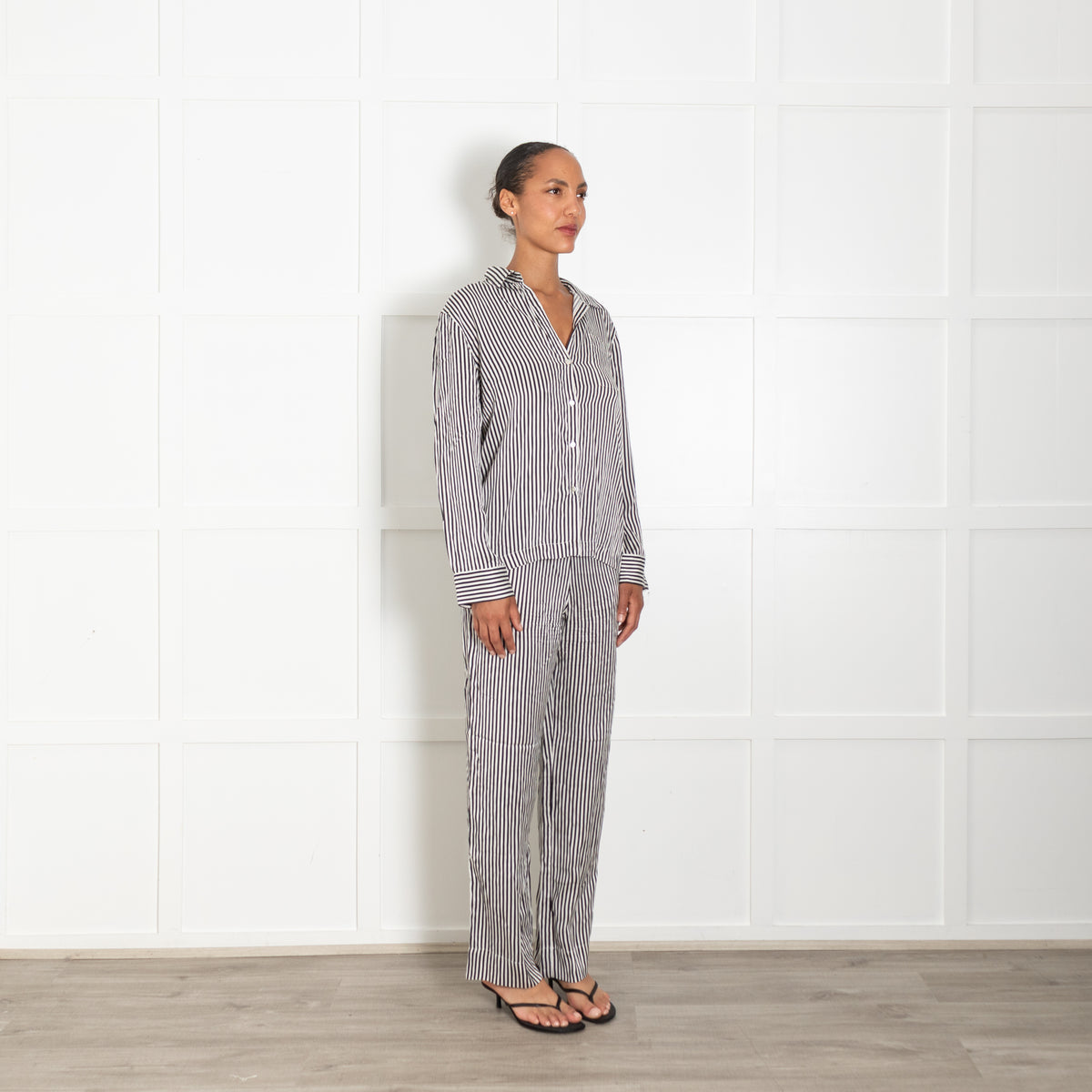 Asceno Black And White Cotton Silk PJ Shirt