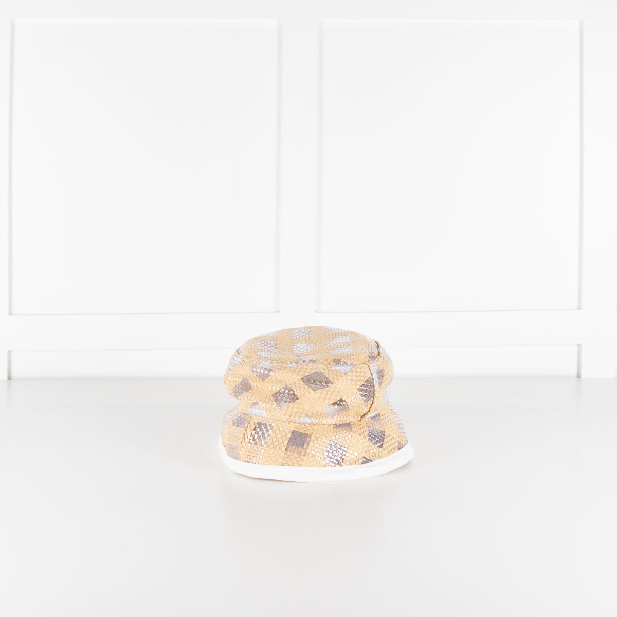 Maison Michel Paris Beige White Semi-Transparent Woven Bucket Hat