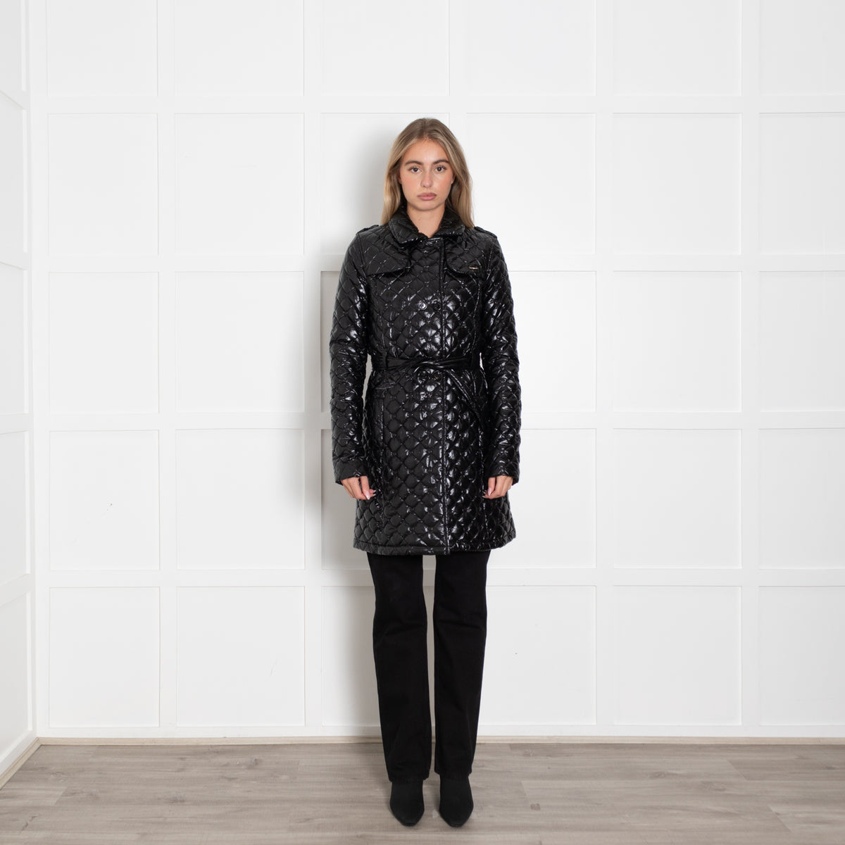 Twin-Set Simona Barbieri Black Shiny Belted A Line Puffa Coat