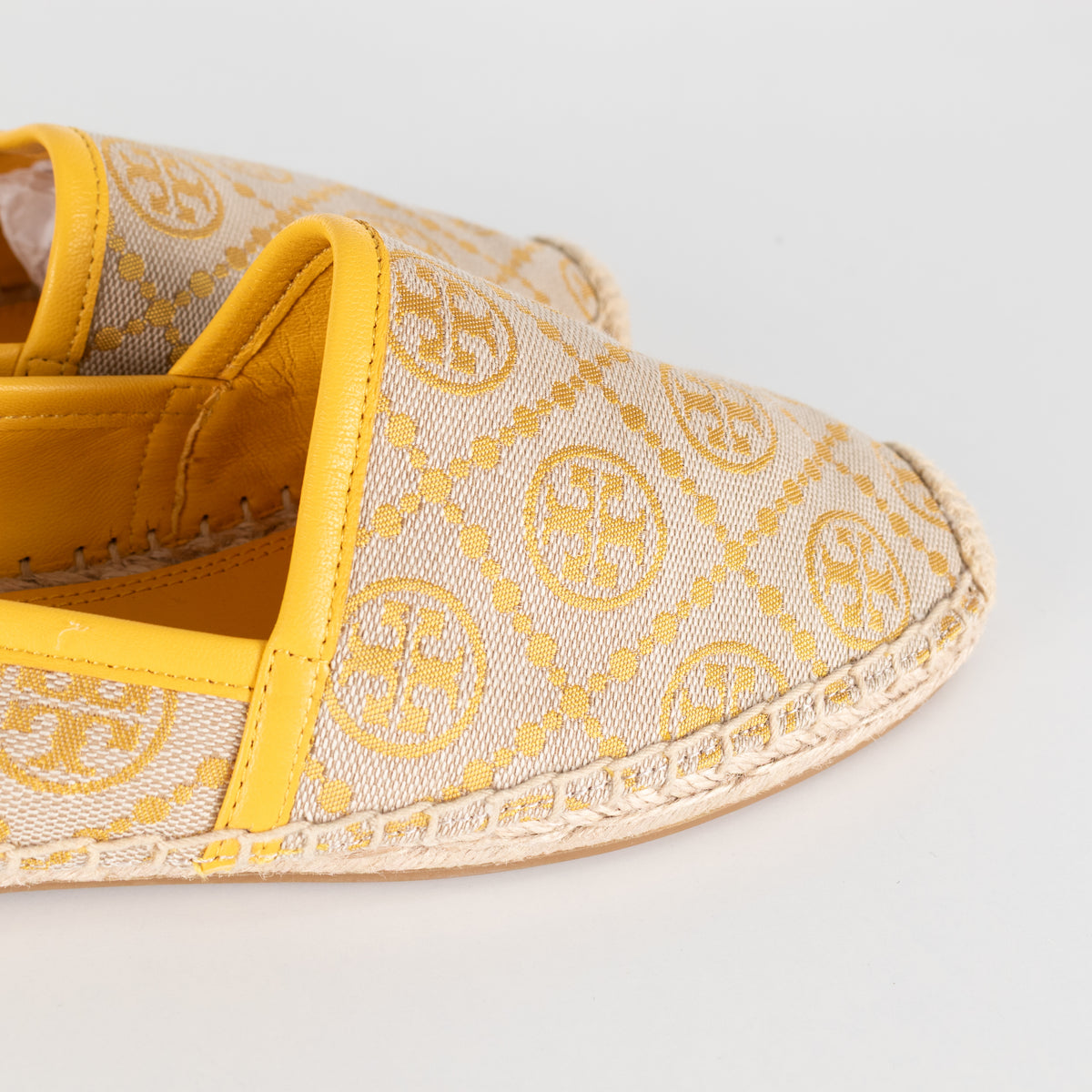 Tory Burch Yellow and Beige Logo Print Jacquard Espadrilles
