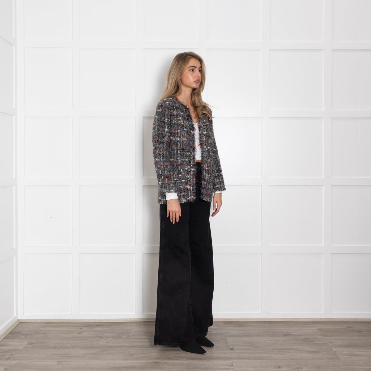 Iro Grey Boucle Jacket With Red And Blue Fleck