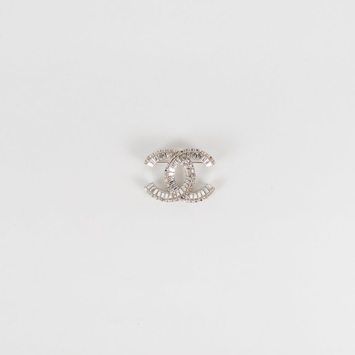 Chanel Silver Crystal CC Brooch