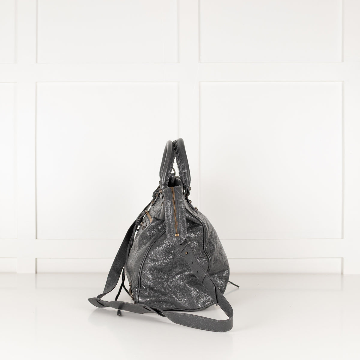 Balenciaga Grey Crushed Leather City Bag