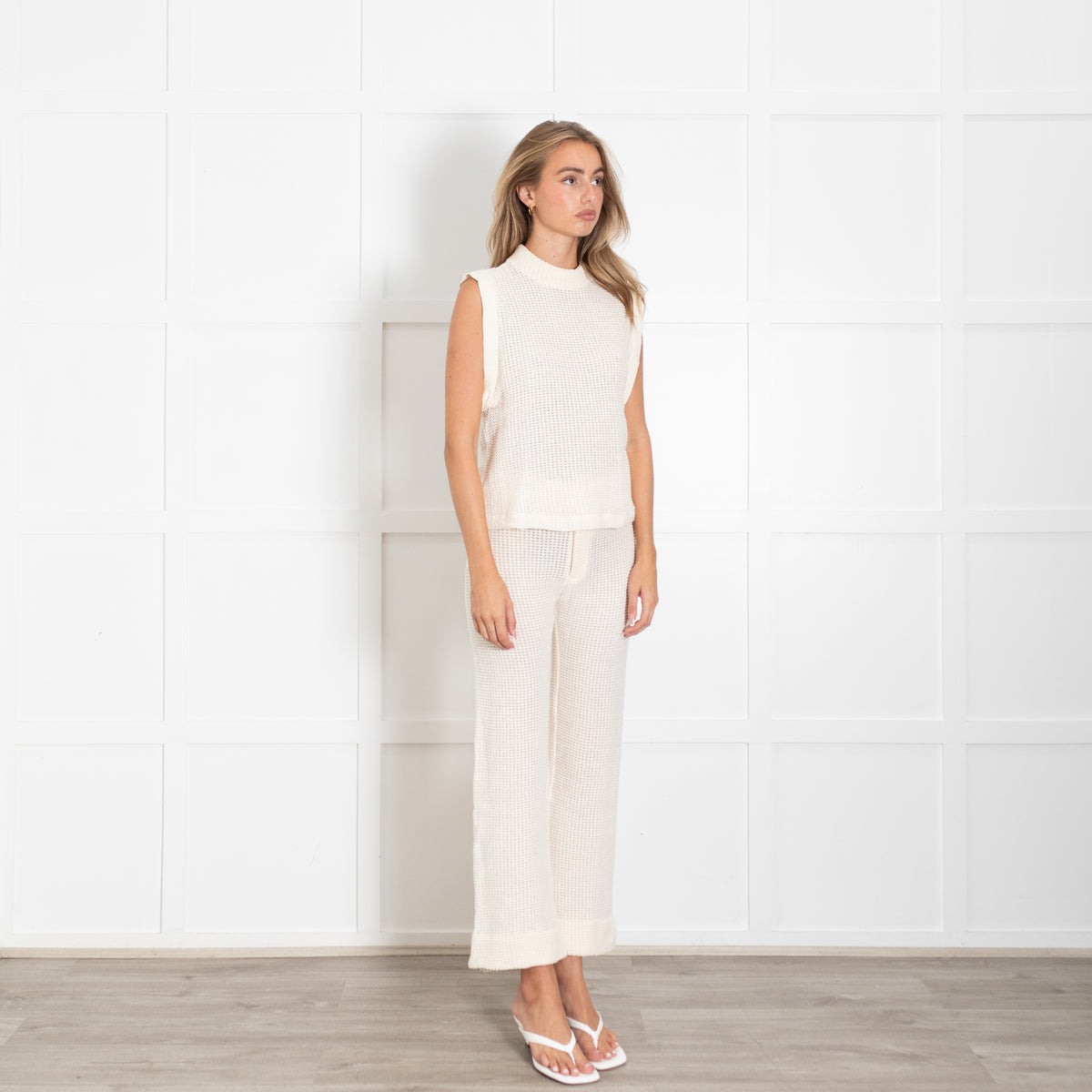 OASIS Resortwear Cream Waffle Knit Trouser And Top Set