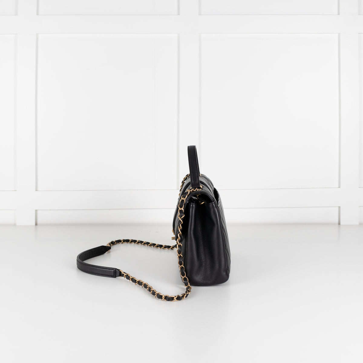Chanel Black Lambskin Leather Top Handle Flap Bag