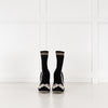 Fendi Black Cream Pearl Fabric Stripe Heeled Ankle Boots