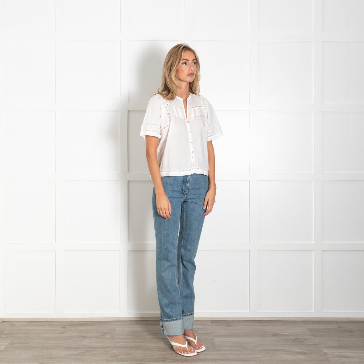 Rails White Short Sleeved Blouse With Lace Insets