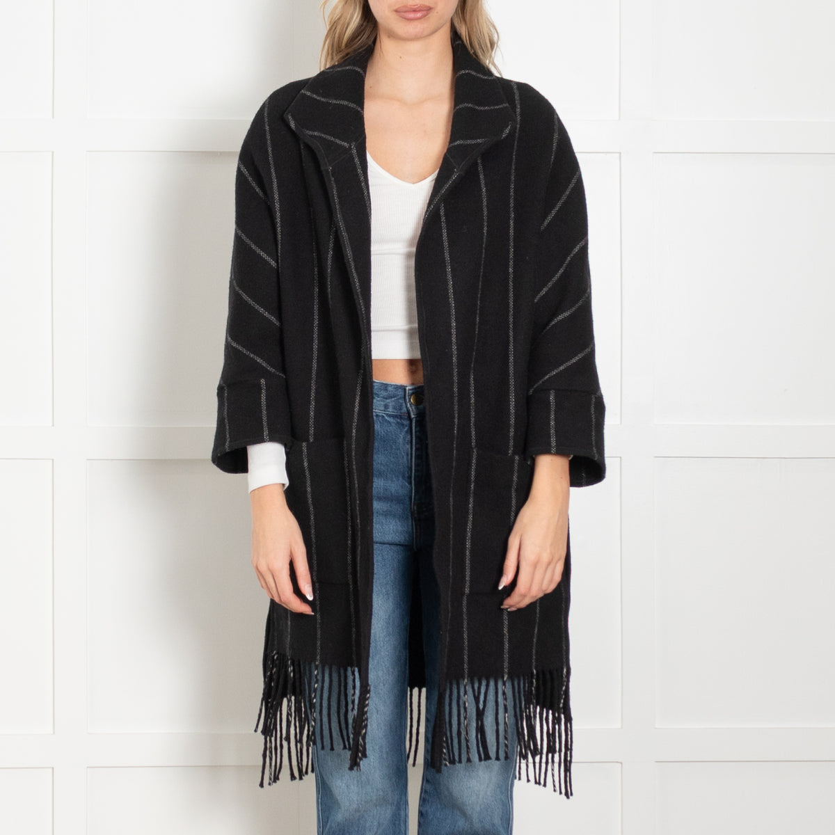 Riani Black Unlined Coat With White Pinstripe