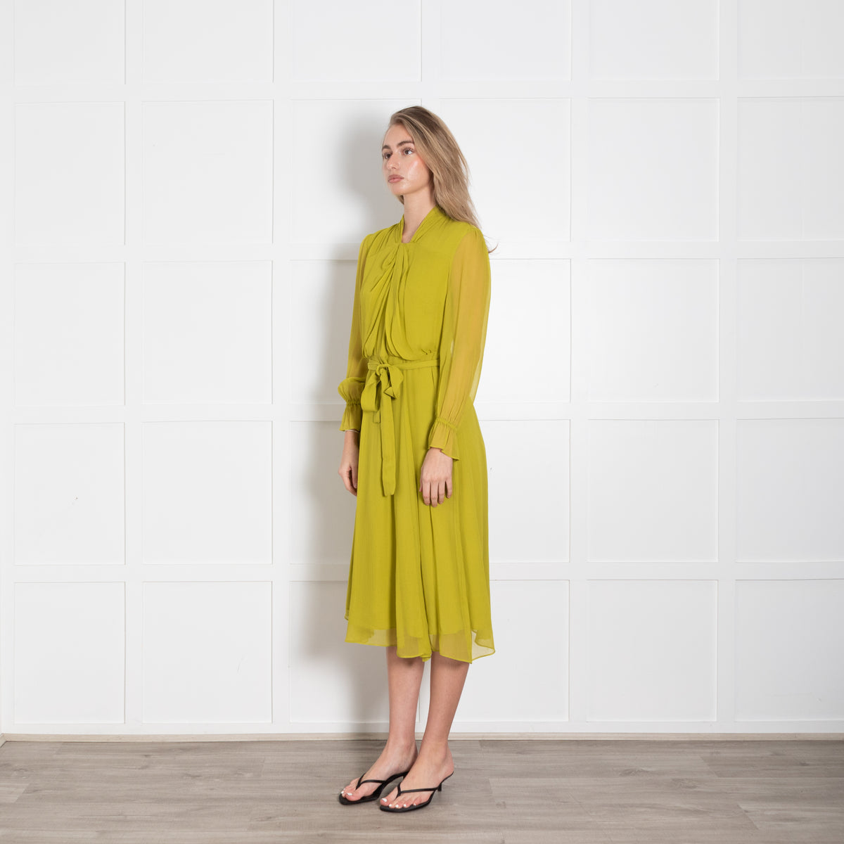 The Fold Carlton Silk Charteuse Dress With Belt