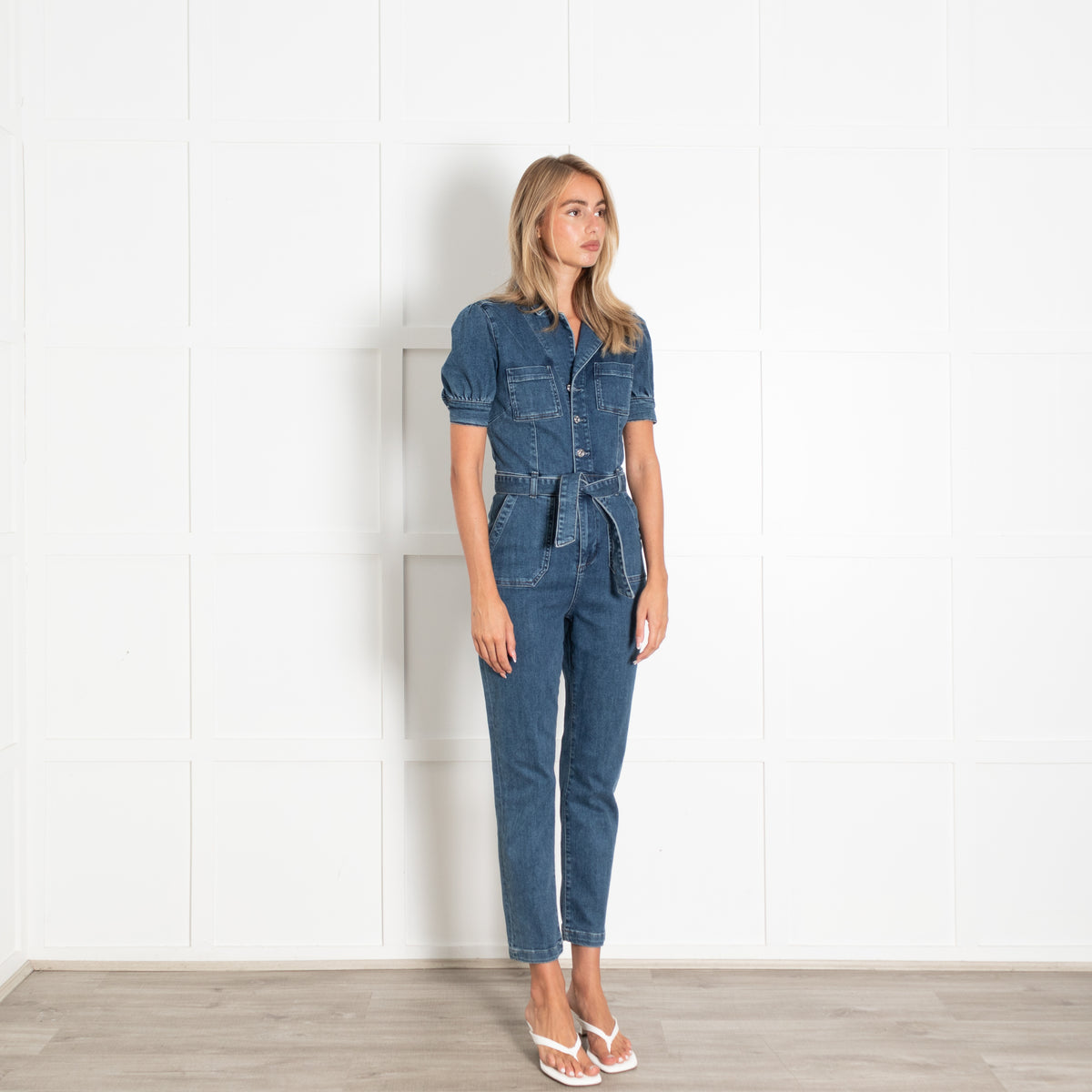 Paige Blue Denim Short Sleeve Jumpsuit