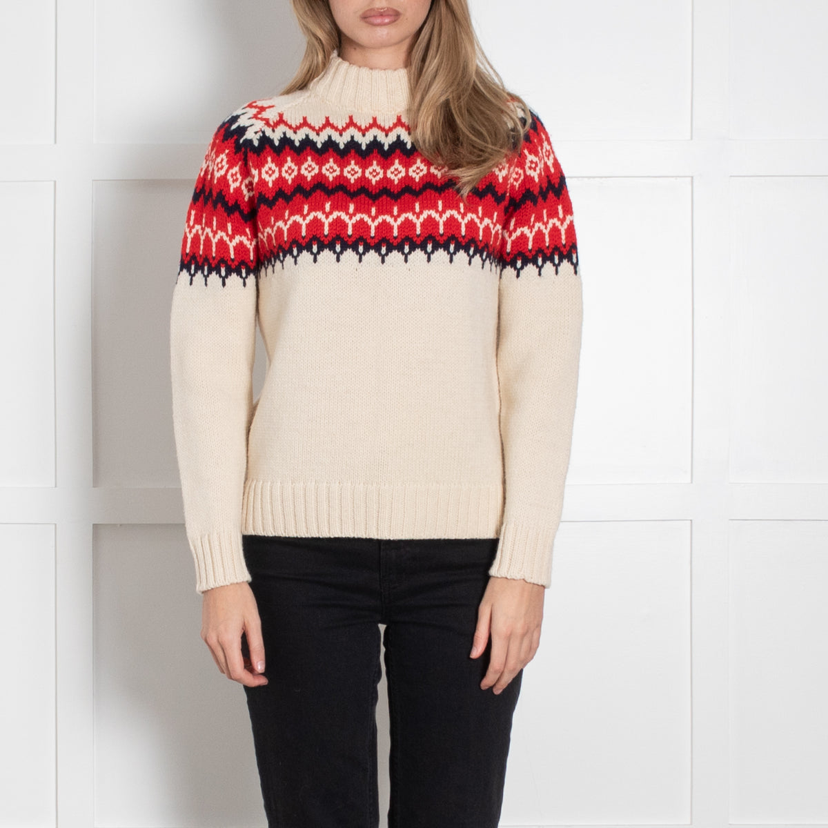 &Daughter Cream, Red & Blue Fairisle Wool Jumper