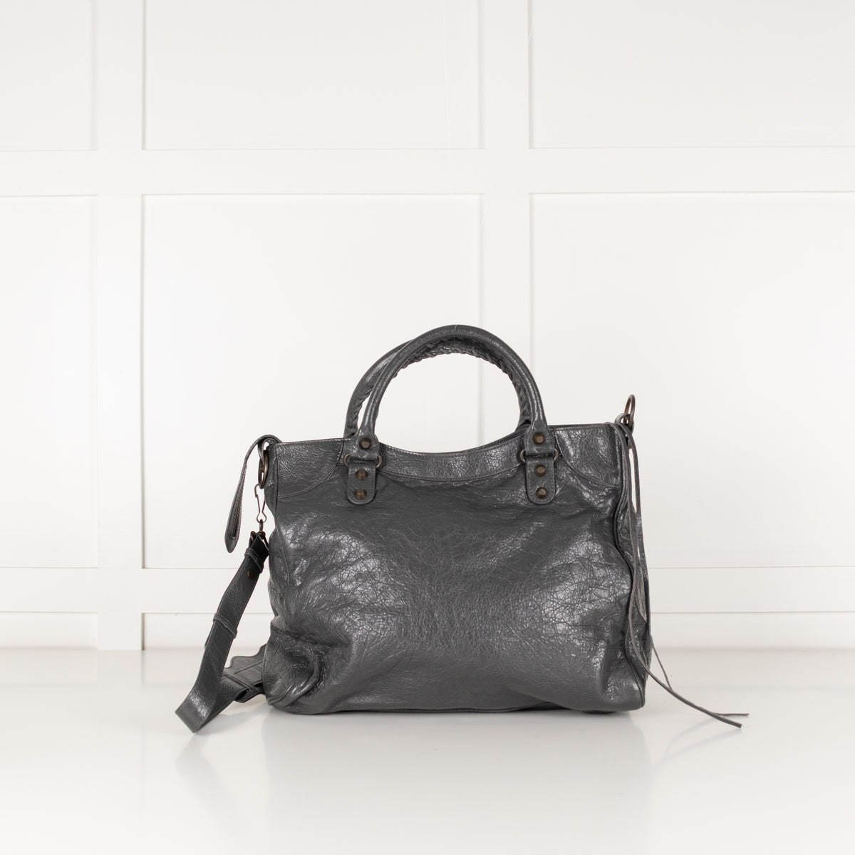 Balenciaga Grey Crushed Leather City Bag