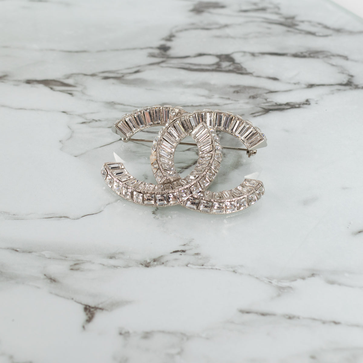 Chanel Silver Crystal CC Brooch