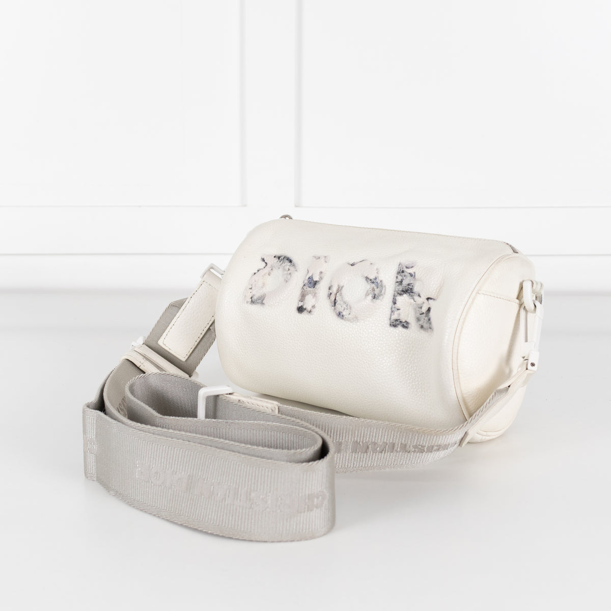 Christian Dior x Daniel Arsham White Leather Logo Roller Bag