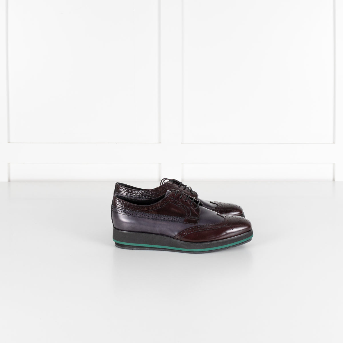 Prada Brown And Navy Brogue With Rubber Wedge