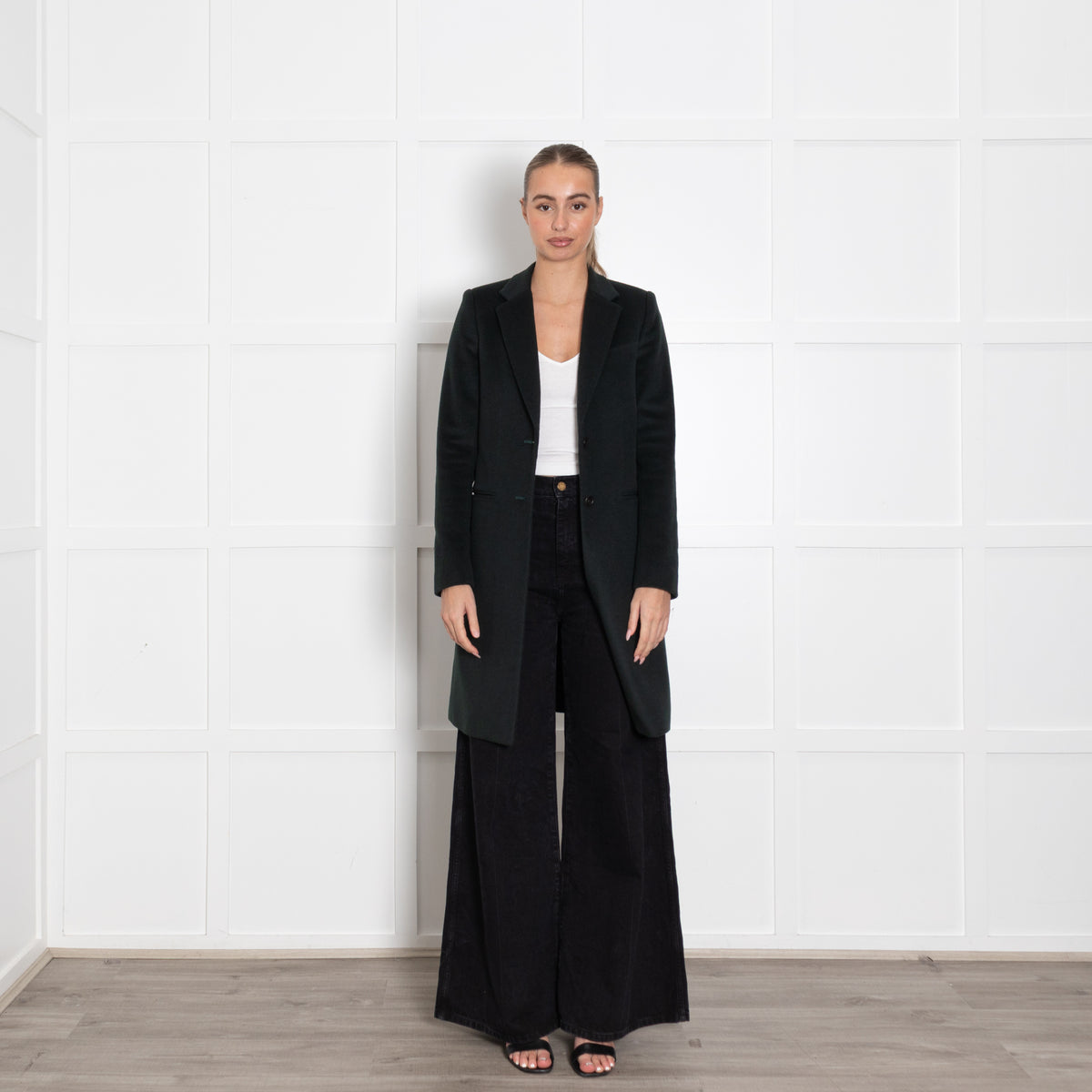 Joseph Forest Green Wool Pocket Detail Mid Length Coat