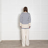 Toteme Blue and Cream Stripe Wool/ Cotton Mix Cardigan